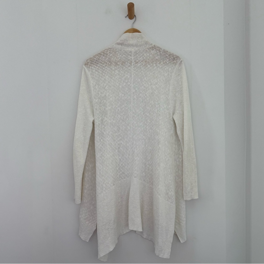 Eileen Fisher cream cotton linen open front draped cardigan - Medium - Picture 5 of 8